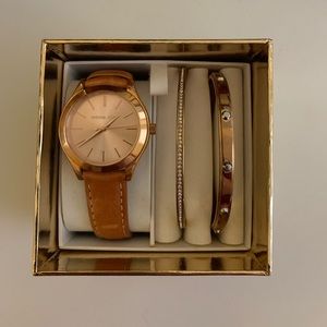 NWT Michael Kors Rose Gold Watch & Bracelet Set